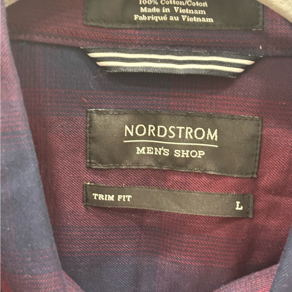 Nordstrom Men's Burgundy and Navy Plaid Shirt - Picture 2 of 3